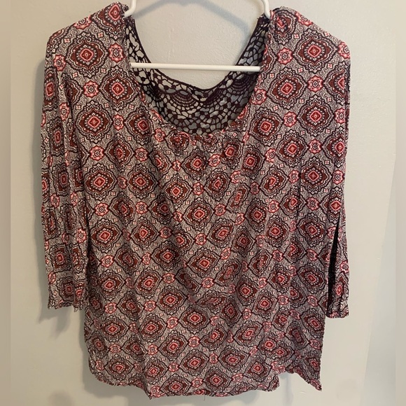 Revolution by Ricki's Geometric Print 3/4 Sleeve Top - XL/TG - Lace Back Detail - Picture 5 of 6
